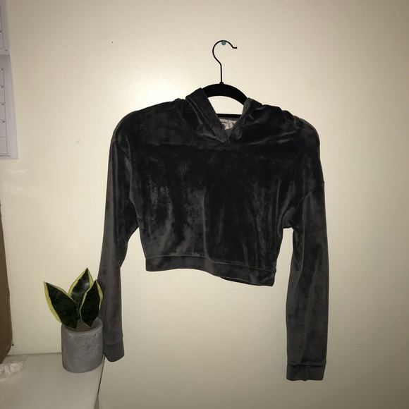 Crop top Hoodie satin grey  size s - Picture 6 of 9